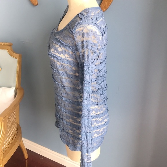 Roper, blue lace, crew neck, long sleeves top, size M western country cowgirl - Picture 5 of 8